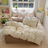 Roomtery Thin Outline Floral Print Brown Shaded Bedding Set, view 2