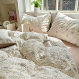 Roomtery Thin Outline Floral Print Brown Shaded Bedding Set, view 3