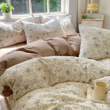 Roomtery Thin Outline Floral Print Brown Shaded Bedding Set, view 4