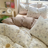 Roomtery Thin Outline Floral Print Brown Shaded Bedding Set, view 6
