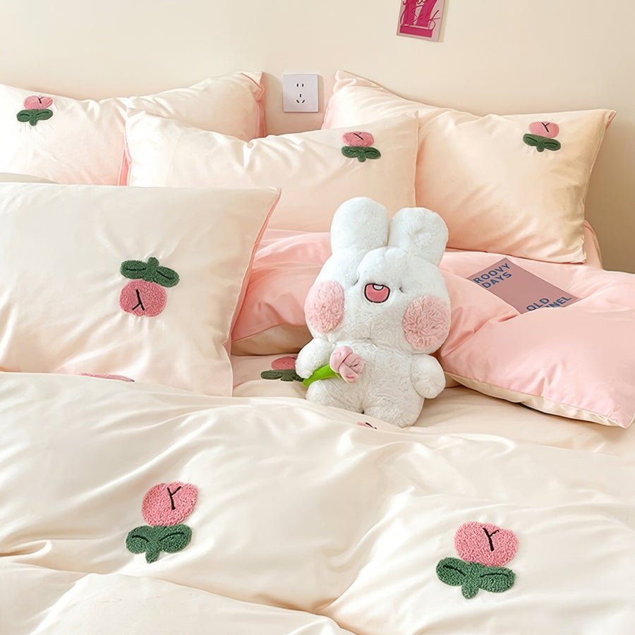 Roomtery Tulip Flower Embroidered Bedding Set
