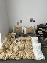 Roomtery Vintage Cottagecore Golden Floral Lace Trim Bedding Set, view 2