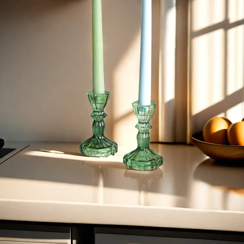 Roomtery Vintage Crystal Glass Candle Holders Set of 6