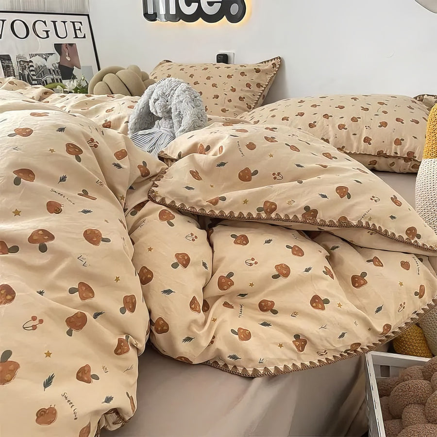 Roomtery Vintage Forest Mushrooms Fall Bedding Set