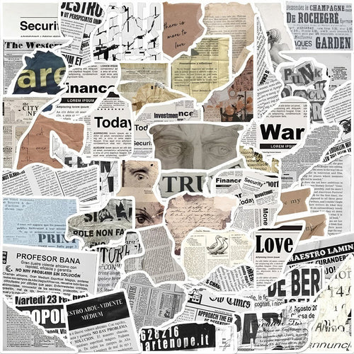 Roomtery Vintage Newspaper Collage Sticker Pack