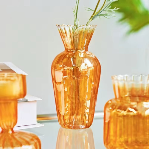 Roomtery Vintage Orange Glossy Glass Vase