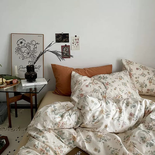 Roomtery Vintage Pale Flowers Print Cotton Bedding Set