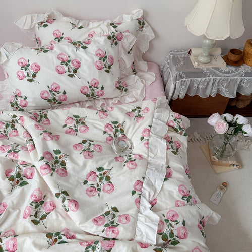 Roomtery Vintage Pale Roses Summer Comforter Set
