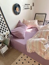 Roomtery Vintage Pastel Pink Stripes Bedding Set, view 3