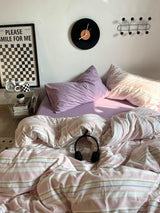 Roomtery Vintage Pastel Pink Stripes Bedding Set, view 4