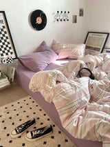 Roomtery Vintage Pastel Pink Stripes Bedding Set, view 5