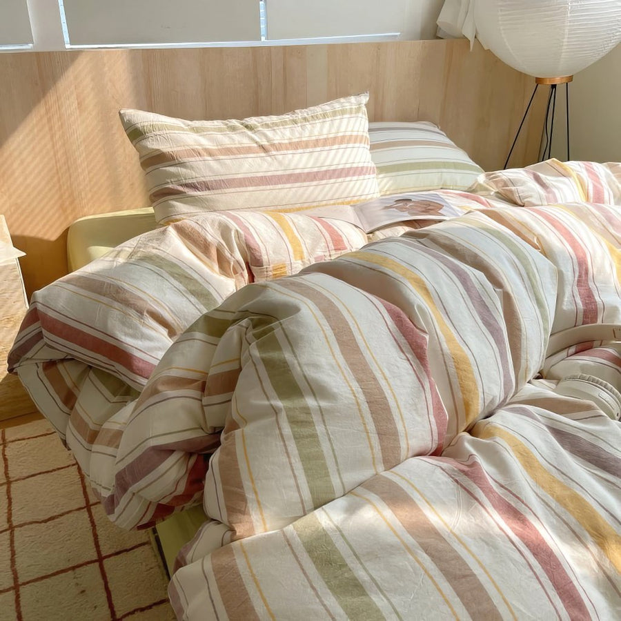 Roomtery Vintage Pastel Striped Cotton Bedding Set