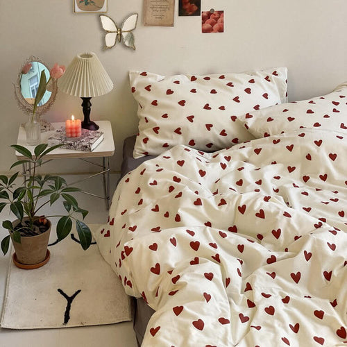 Roomtery Vintage Red Hearts Bedding Set