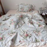 Roomtery Vintage Sky Blue Cottage Roses Ruffle Summer Comforter Set, view 2