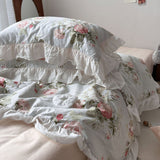 Roomtery Vintage Sky Blue Cottage Roses Ruffle Summer Comforter Set, view 3