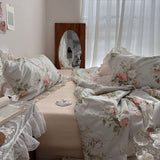 Roomtery Vintage Sky Blue Cottage Roses Ruffle Summer Comforter Set, view 4