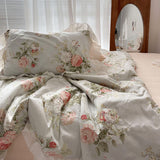 Roomtery Vintage Sky Blue Cottage Roses Ruffle Summer Comforter Set, view 5