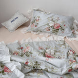 Roomtery Vintage Sky Blue Cottage Roses Ruffle Summer Comforter Set, view 6