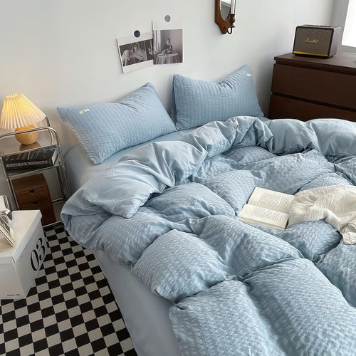 Roomtery Waffle Striped Duvet Cover Bedding Set