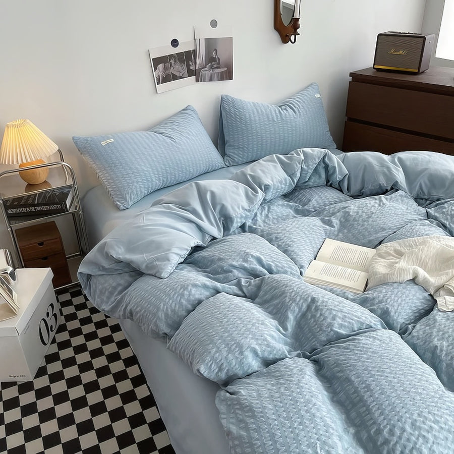 Roomtery Waffle Striped Duvet Cover Bedding Set