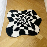 Roomtery Wavy Checkered Black & White Optical Illusion Rug, view 3