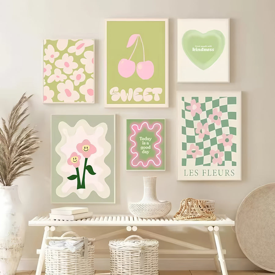 Roomtery Wavy Pop Sage Green Canvas Posters