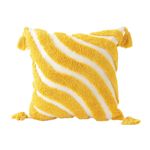 Roomtery Wavy Yellow Stripes Tufted Cushion Cover