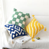 Roomtery Wavy Yellow Stripes Tufted Cushion Cover, view 2