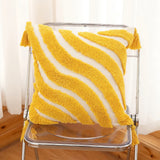 Roomtery Wavy Yellow Stripes Tufted Cushion Cover, view 4