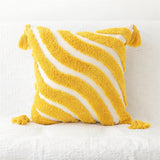 Roomtery Wavy Yellow Stripes Tufted Cushion Cover, view 5
