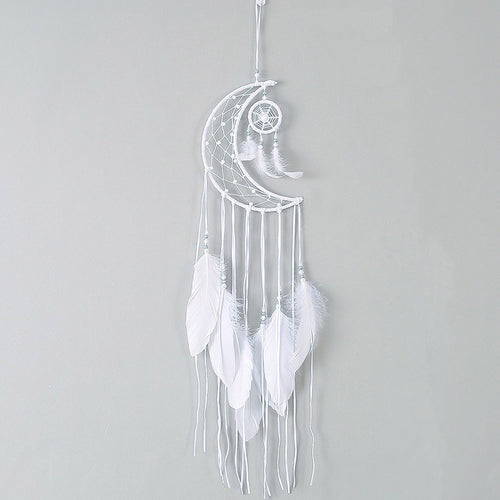Roomtery White Moon Feather Dreamcatcher