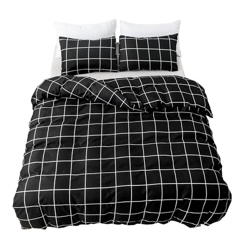 Roomtery White on Black Grid Bedding Set