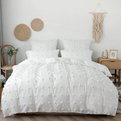 Roomtery White Pom Pom Bedding Set