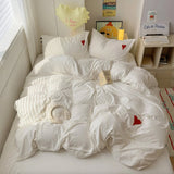 Roomtery White Washed Cotton Bedding Set With Red Embroidered Heart, view 2