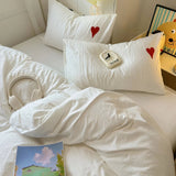 Roomtery White Washed Cotton Bedding Set With Red Embroidered Heart, view 3