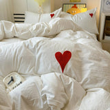 Roomtery White Washed Cotton Bedding Set With Red Embroidered Heart, view 4