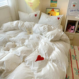 Roomtery White Washed Cotton Bedding Set With Red Embroidered Heart, view 5