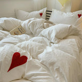 Roomtery White Washed Cotton Bedding Set With Red Embroidered Heart, view 6