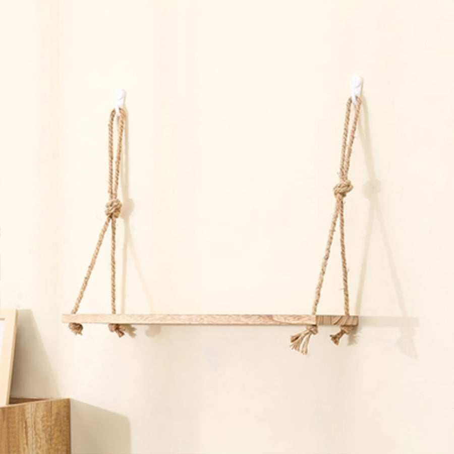 Roomtery Wooden Rope Hanging Floating Shelf