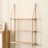 Roomtery Wooden Rope Hanging Floating Shelf, view 4