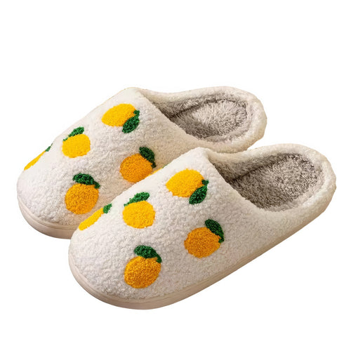 Roomtery Yellow Lemons Soft Plush House Slippers