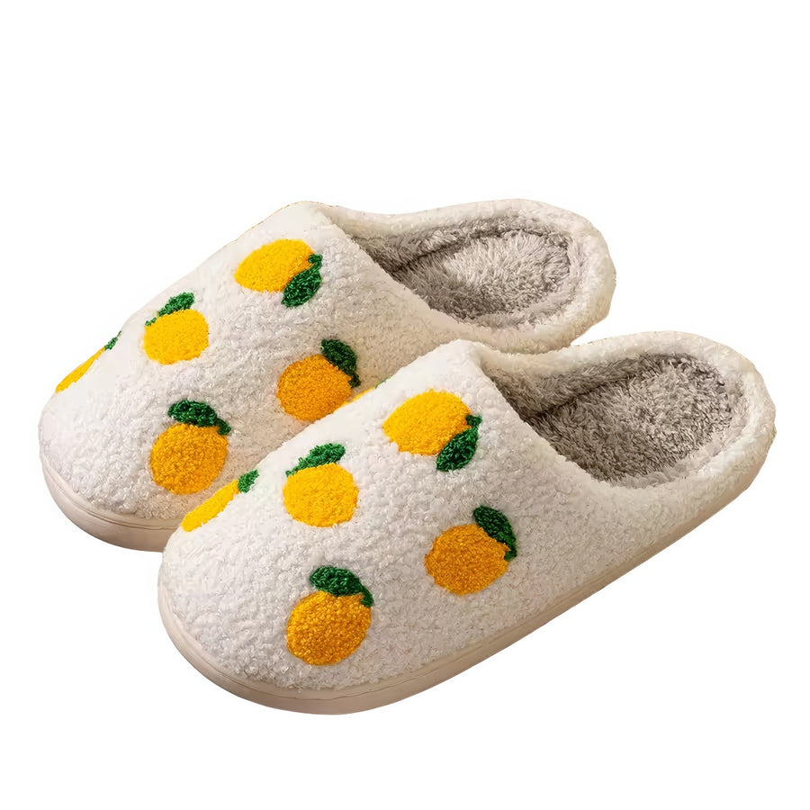 Roomtery Yellow Lemons Soft Plush House Slippers