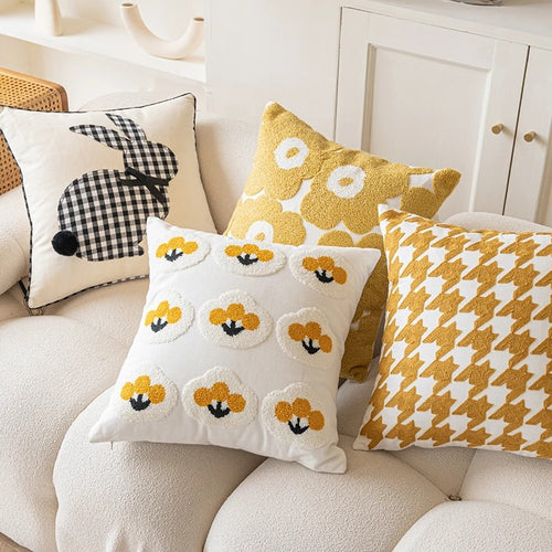 Roomtery Yellow Themed Embroidered Cushion Cover