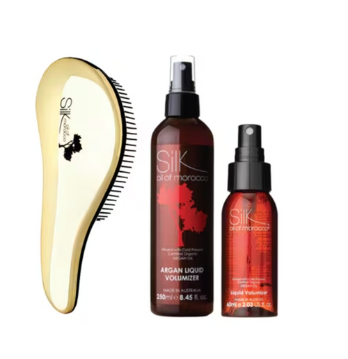 Silk Oil of Morocco Argan Liquid Volumizer Styling Spray Duo w/Brush - TVSN 143779