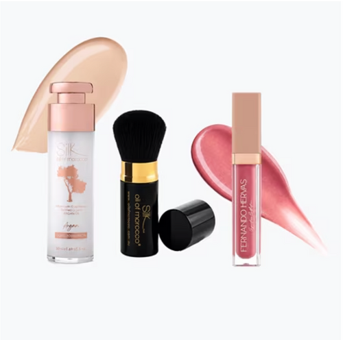 Silk Oil of Morocco Liquid Foundation 50ml, Brush & Argan Lip Shine - TVSN 149349