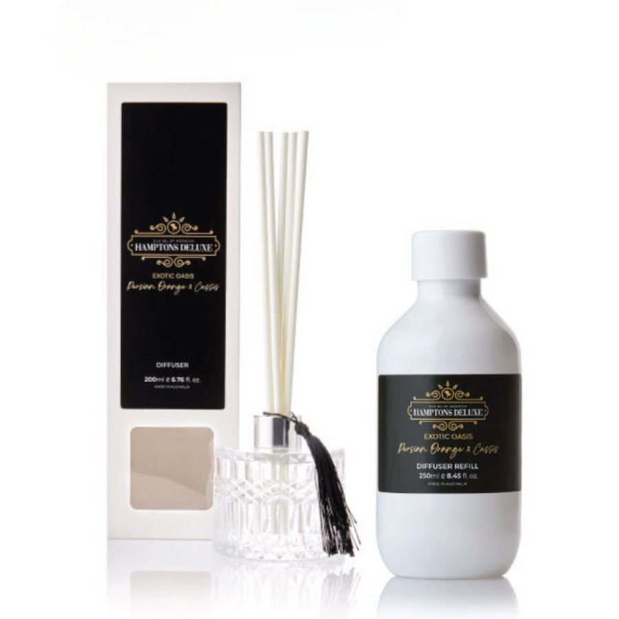 Silk Oil of Morocco - Reed Diffuser + 250ml Refill - Hamptons Deluxe - Exotic Oasis - Persian Orange and Cassis - Value Pack