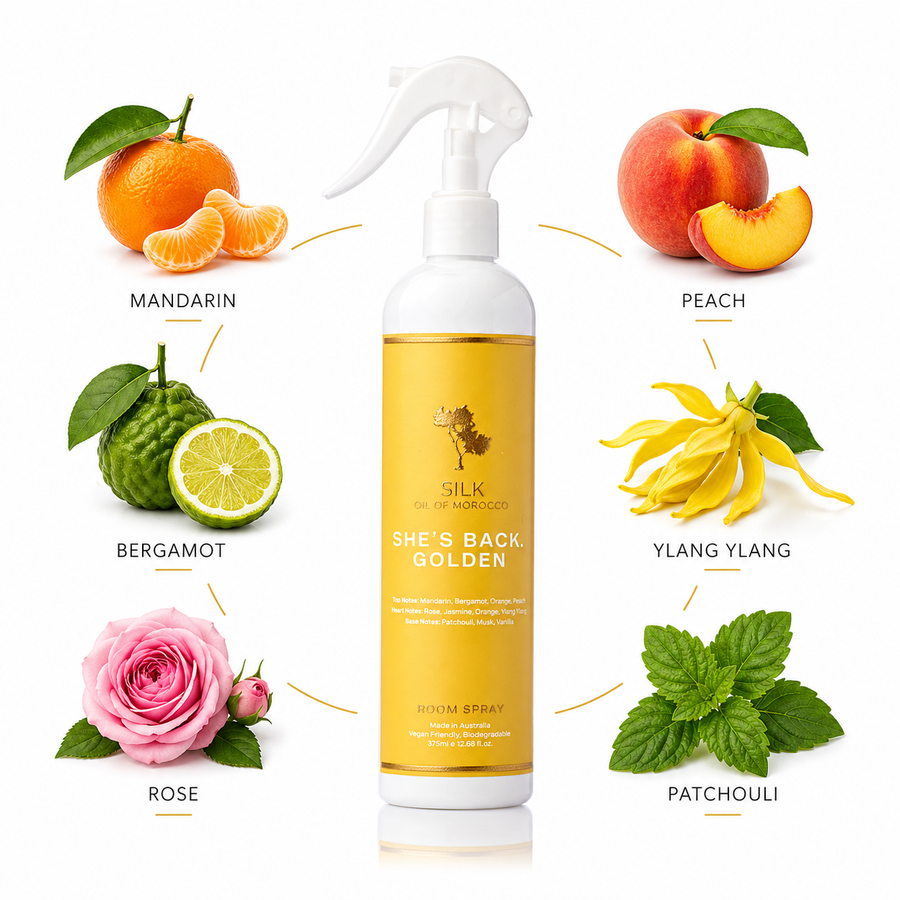 Silk Oil of Morocco Your Beauty Dupe She’s Back Golden Room Spray — Inspired by Poême Lancôme
