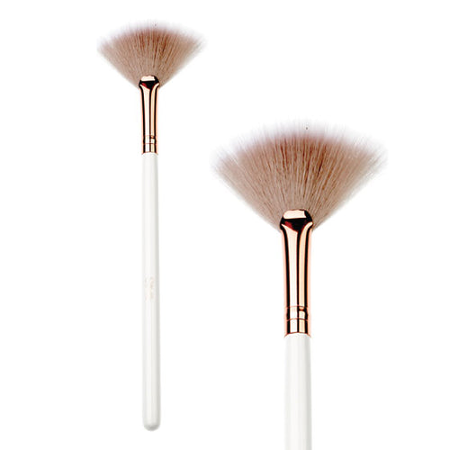 Silk Oil of Morocco - Vegan Large Fan Brush - White & Rose Gold