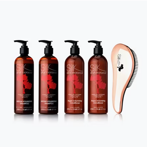 Silk Oil of Morocco Volumising Shampoo & Conditioner Value Pk, Brush - TVSN 149345