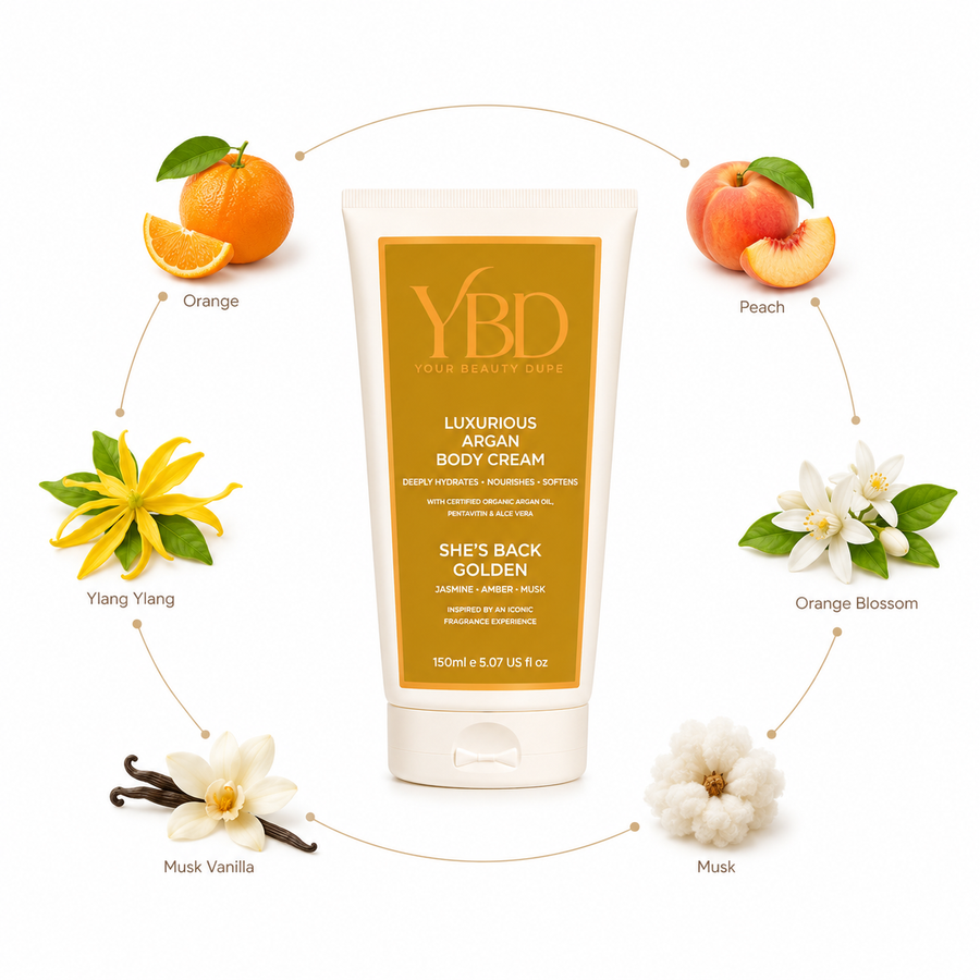 Silk Oil of Morocco Your Beauty Dupe - She's Back, Golden Argan Body Cream- Inspired by Poeme Lancome